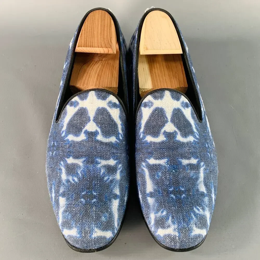 GIORGIO ARMANI Size 10.5 Blue White Tie Dye Canvas Slip On Loafers